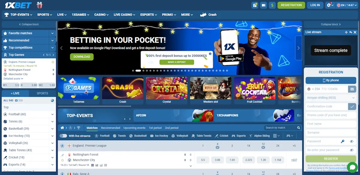 1xBet Casino and Sportsbook Screenshot